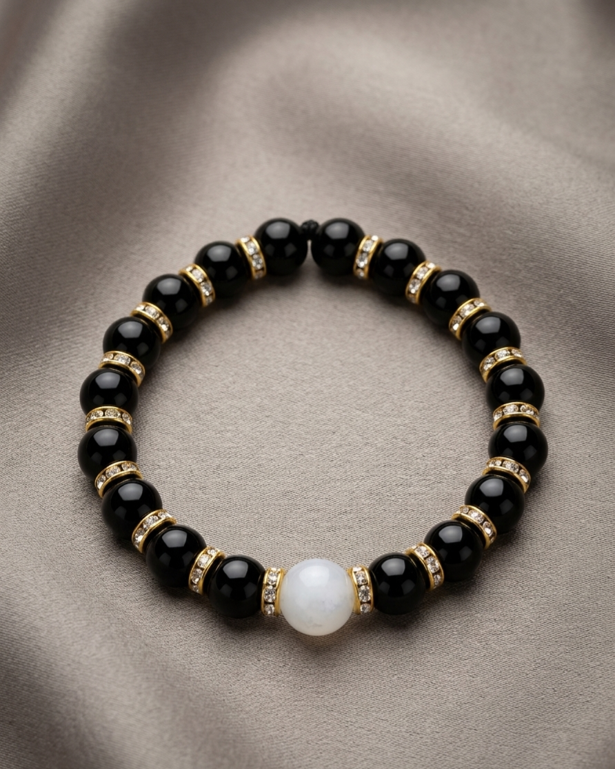Handcrafted White Beads Evil Eye Bracelet with Golden Spacers - Image 3