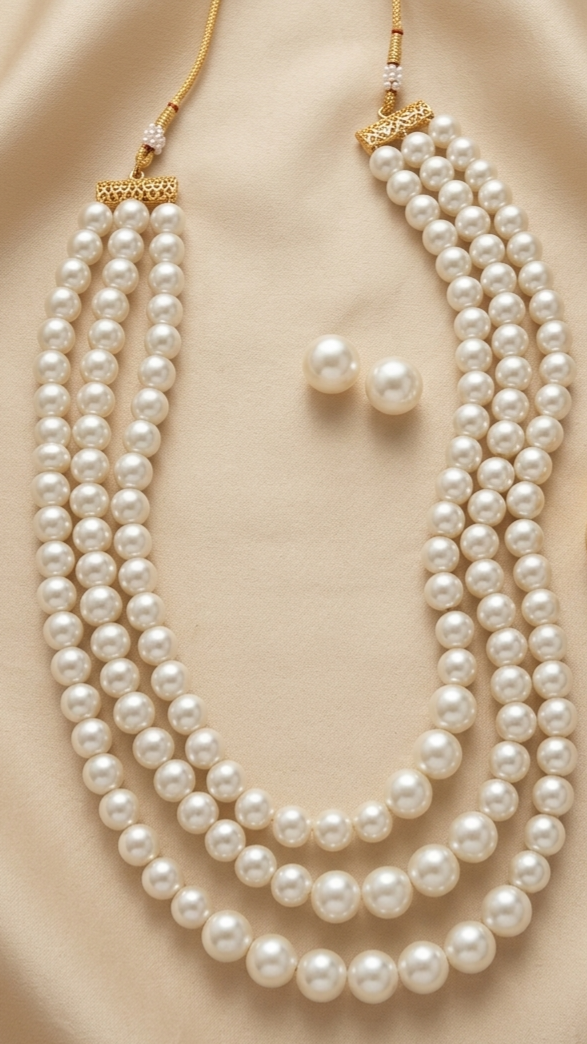 3 Layer Glass Pearl Necklace