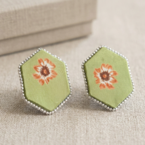 Fabric floral hexagon stud earrings