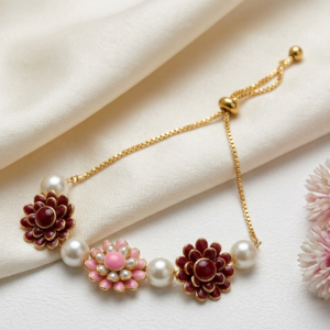 Floral enamel and pearl slider bracelet