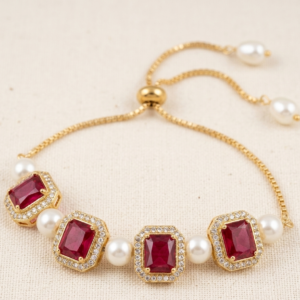 Ruby and pearl slider bracelet