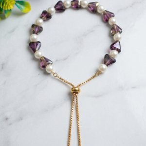 Purple crystal and pearl slider bracelet
