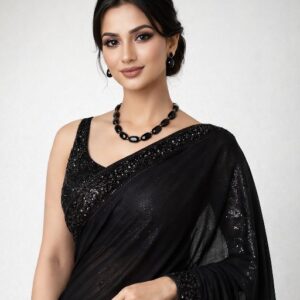 Handcrafted Black Gemstone Necklace Set with Matching Stud Earrings