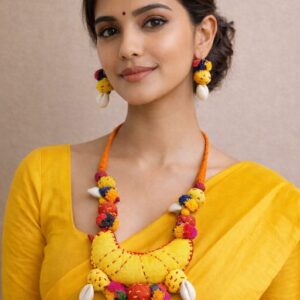 Handcrafted Fabric Necklace with Cowrie Shells | Taruna Creations