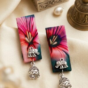 Fabric Oxidised Jhumka Earrings