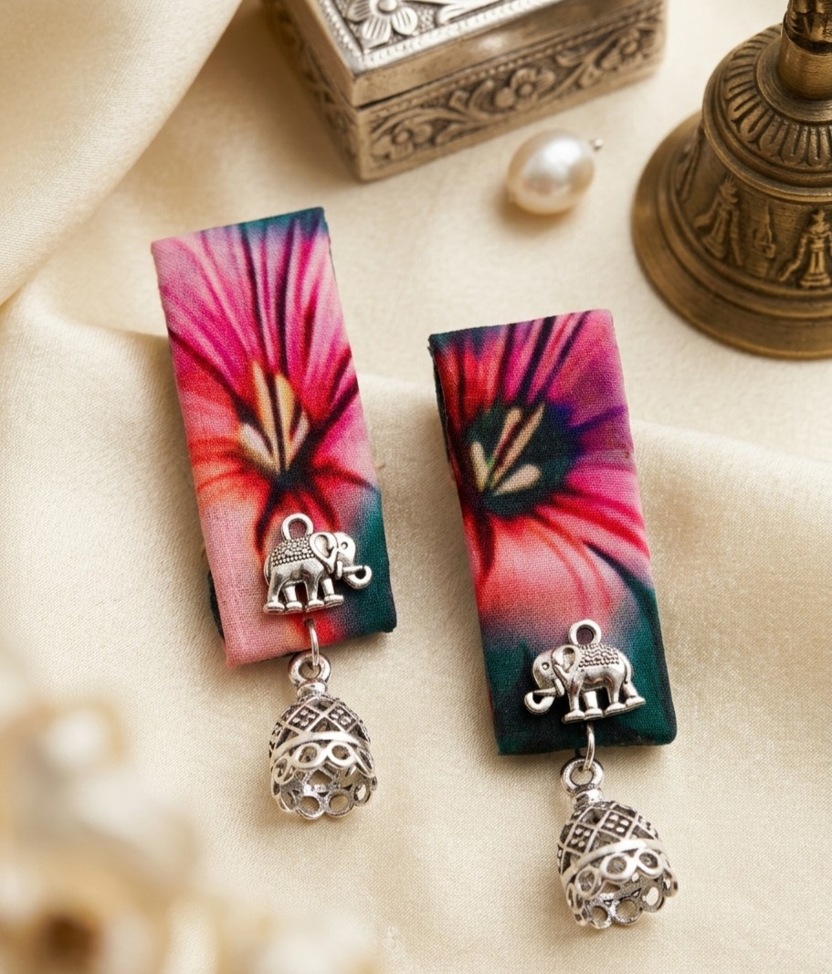 Fabric Oxidised Jhumka Earrings